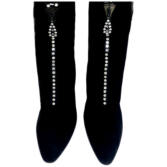 Authentic YSL Saint Laurent Swarovski Bling Suede Ankle Boots-Size 9 - Picture 1 of 16